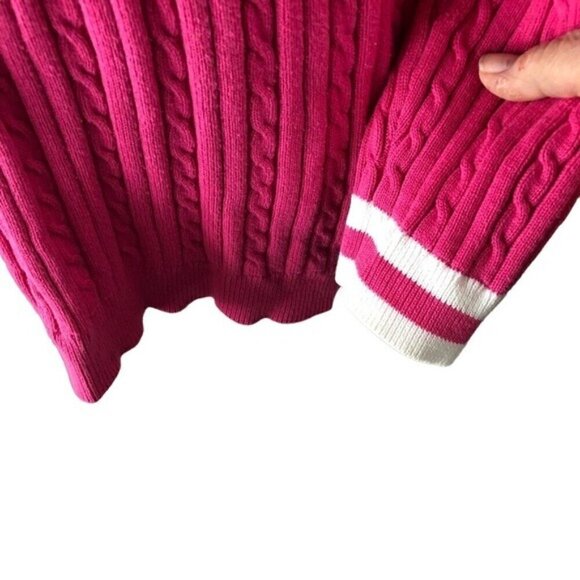 Chaps Classic Cotton Tennis Sweater Women XL Pink White VNeck Long Sleeves - Picture 3 of 7
